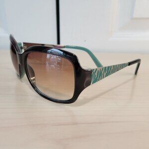 CANDIE'S Brown Squared Tortoise Frame Sunglasses w/ Teal Silver Zebra Arms EUC